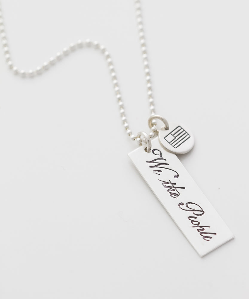 “We The People” Tag + American Flag Tiny Necklace