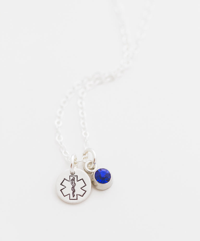EMT Tiny Coin + Crystal Necklace