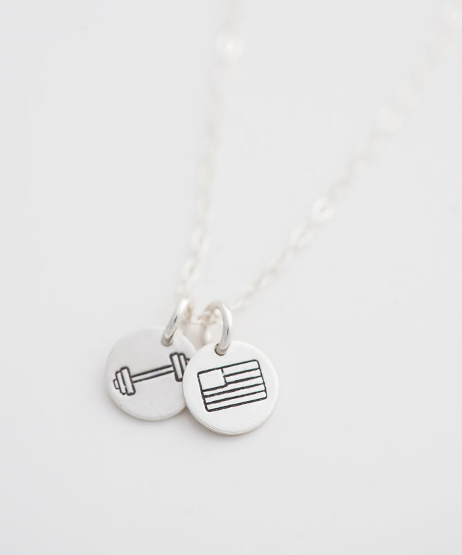 Strength + Freedom Tiny Coin Necklace (Barbell)