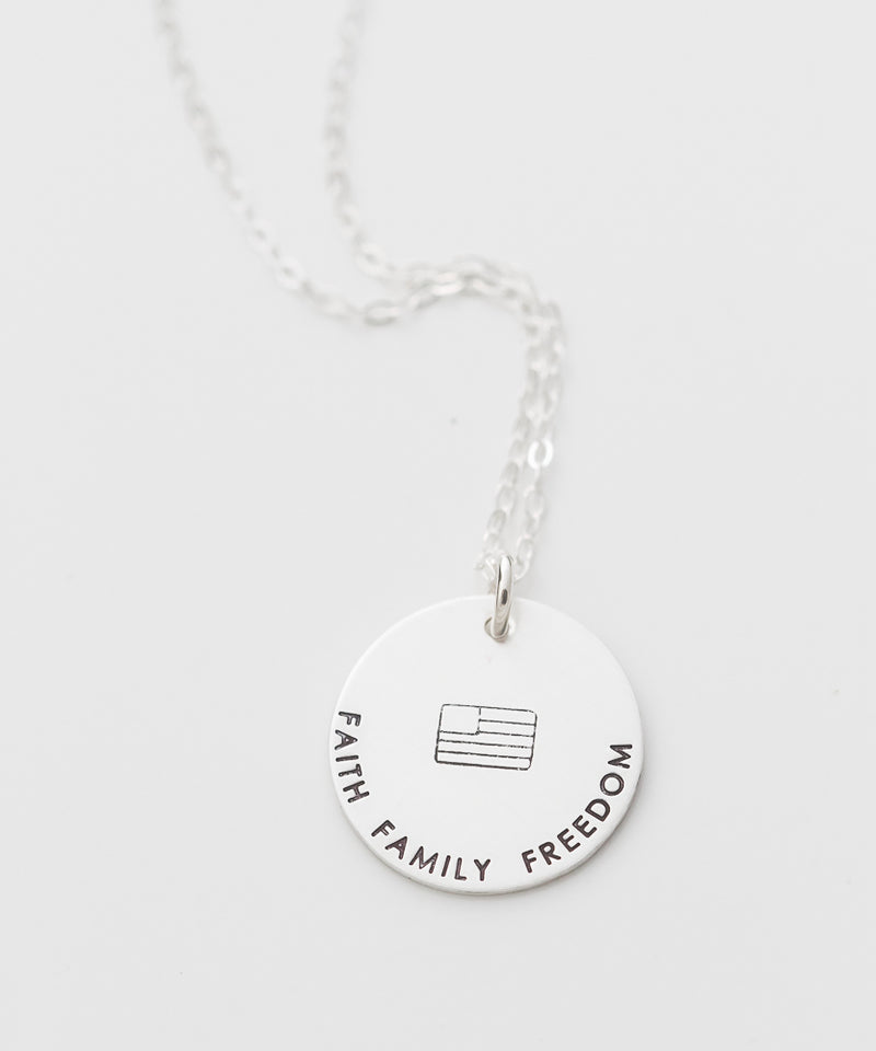 ‘Faith Family Freedom’ + Flag Coin Necklace