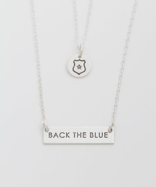Back The Blue Petite Bar + Flag Tiny Coin Necklace Set