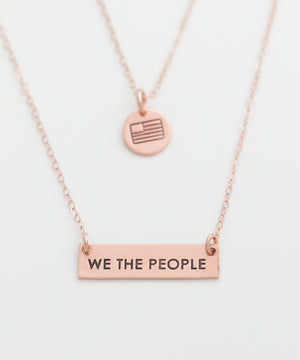 ‘We The People’ Petite Bar + American Flag Tiny Coin Necklace Set