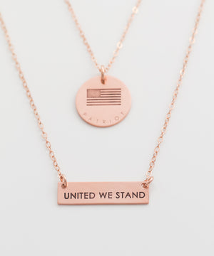Patriot Flag Coin + United We Stand Petite Bar Necklace Set