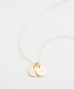 Gold Star + Flag Tiny Coin Necklace