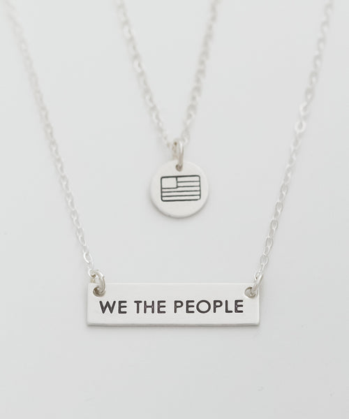 ‘We The People’ Petite Bar + American Flag Tiny Coin Necklace Set