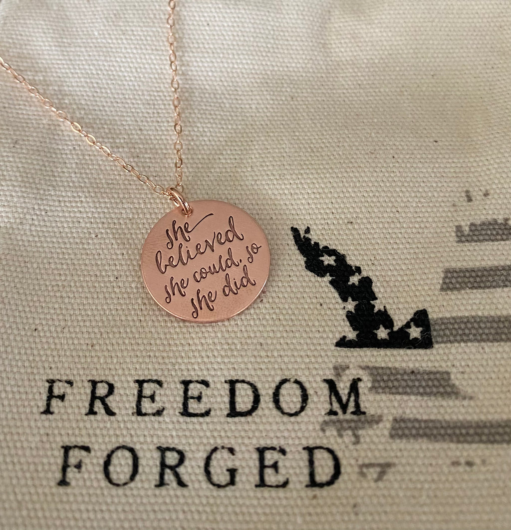‘She believed she could’ Coin Necklace