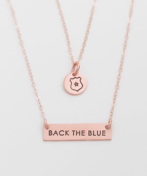 Back The Blue Petite Bar + Flag Tiny Coin Necklace Set