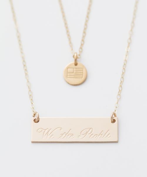 ‘We The People Bar + Flag Coin Necklace Set